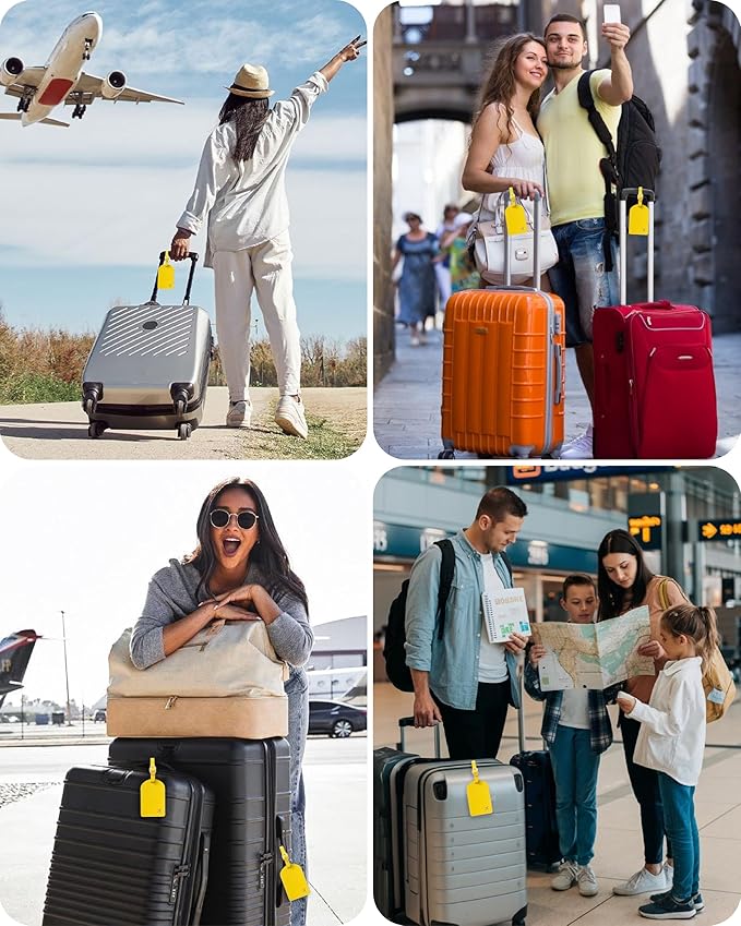 Luggage Tags for Suitcases, PU Leather Travel Tags for Luggage. (Lemon Yellow)