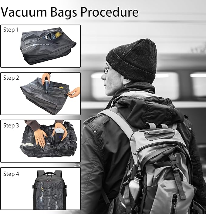 2PC Vacuum Bags for Travel with Waterproof Zipper,Compression Bags for Travel with Two-way valve,Luggage Vacuum Bag with Pump for Moving, Business Trip,Vacation,Compressible