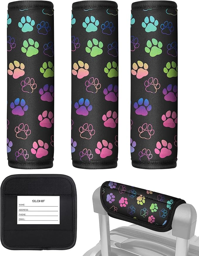 Slohif Luggage Handle Wrap 3Pcs Suitcase Identifier - Bag Strap Cover For Bogg Travel Accessories Easy Identification Bright Marker Sleeve Grips Comfort Neoprene Concealed Tag For Airport, Paw