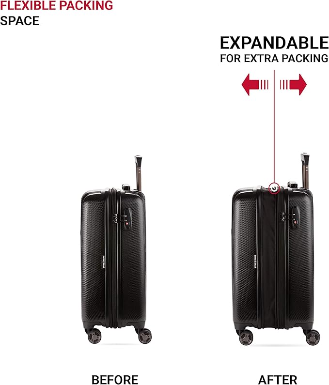 SwissGear 7272 Energie Expandable Hardside Luggage with Spinner Wheels and TSA Lock, Black, Carry-On 19-Inch