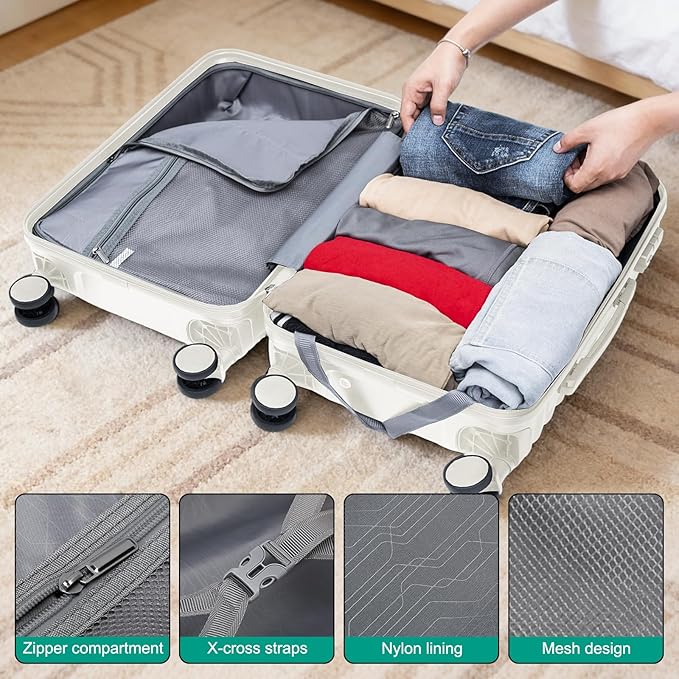 Joyway Luggage Sets 6 Piece with Detachable Spinner Wheels, Lightweight Hard Shell Travel Suitcse Set with TSA Lock (White, 6 Piece Set)