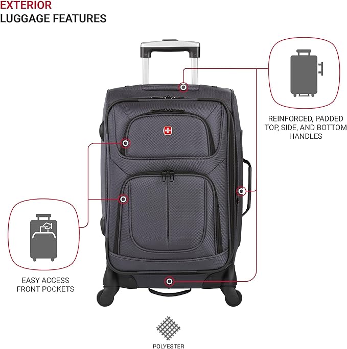 SWISSGEAR Sion Softside Expandable Spinner Luggage Durable Lightweight Travel Suitcase, Dark Grey, 2-Piece Set (21/25)