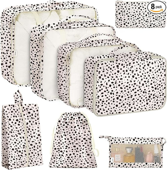KPX 8 Set Packing Cubes for Travel, Luggage Packing Organizers Accessories Large Toiletries Bag for Clothes Shoes Cosmetics (Leopard)