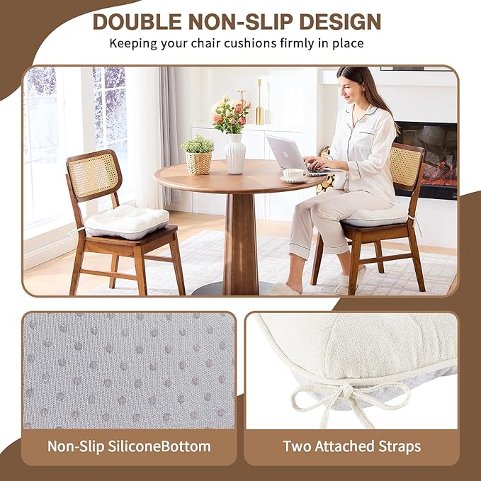 BETU White Chair Cushions for Dining Chairs Set of 4,3.5" Thick Kitchen Table Chair Pads with Ties,Non Slip Backing and Covers, Seat Cushion for Dining Room,Bar,Patio Chairs,16"X16"X3.5",White