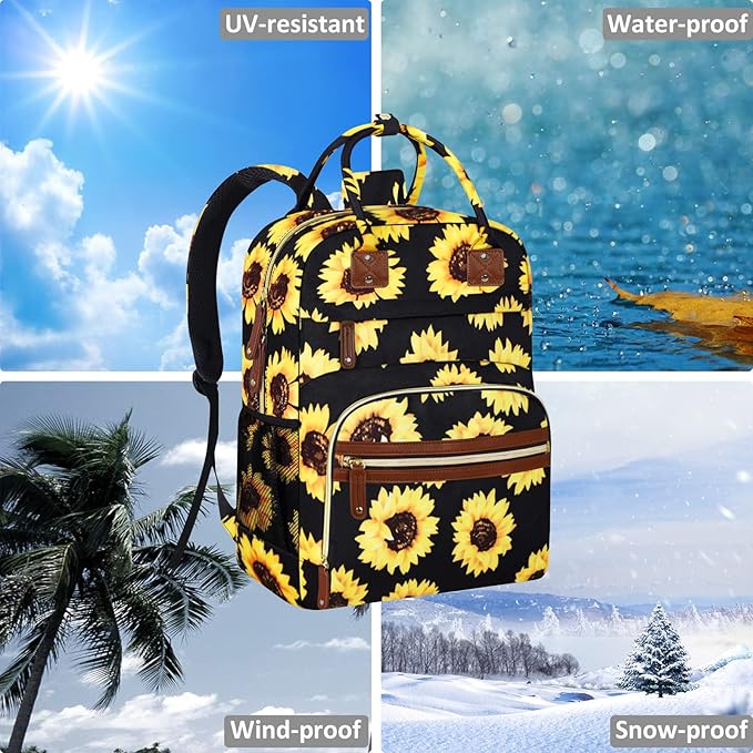 Diaper Bag Backpack Tote for Women Large Capacity, Baby Bag with Insulated Pockets Multifunctional Diaper Bags For Baby Girl Boy Waterproof Baby Bags For Boys Girls Mama Maternity Bag Sunflower