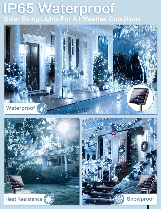 Solar String Lights Outdoor, 2Pack 80FT 200 LED Fairy Lights White | 8 Modes, Memory, Auto On/Off, IP65 Waterproof Copper Wire Twinkle Light for Garden Tree Patio Fence Wedding Christmas Decor