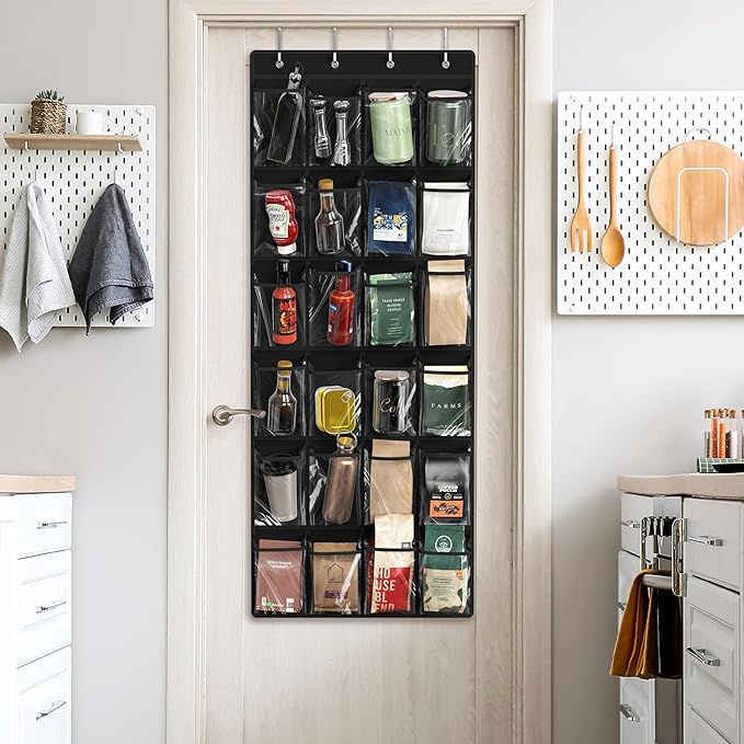Simple Houseware 24 Pockets Large Clear Pockets Over The Door Hanging Shoe Organizer, Black (56" x 22.5")