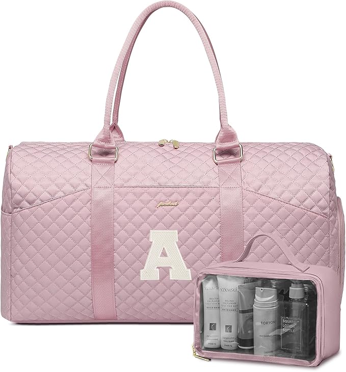 Women Weekender Travel Duffle Bag: Initial Duffel Overnight Bags with Shoe Compartment Large Carry on Tote with Toiletry Bag Weekend Traveling Yoga Gym Hospital Bag for Women with Wet Pocket Letter A