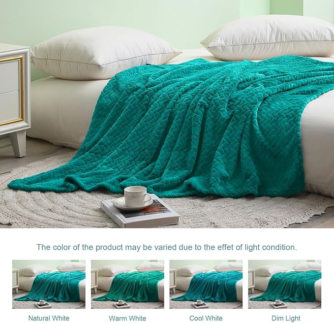 Exclusivo Mezcla Fleece Throw Blanket for Couch and Bed, 50x70 Inches Soft Cozy Jacquard Flannel Blankets, Lightweight Fuzzy Plush Warm Throws for Women, Teal
