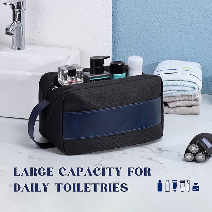 Vorspack Toiletry Bag for Men - Water Resistant Travel Bag for Toiletries, Lightweight Hygiene Bag for Bathroom, Travel Essentials, Gifts - Black&Blue