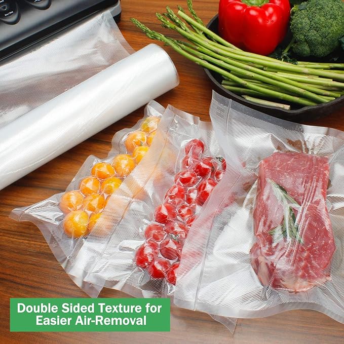 Vacuum Sealer Machine Bags Rolls (6 Rolls), 11 Inch X 16 Feet Fit Inside Machine Heavy Duty Embossed Food Storage Saver Bags Rolls Compatible with Sous Vide and FoodSaver (Total 100 Feet)
