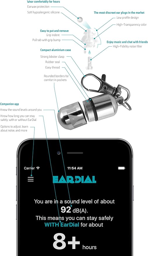 HiFi Earplugs - Invisible Hearing Protection for Concerts, Music Festivals, Musicians, Motorcycles and other Discreet Comfortable High Fidelity Noise Reduction. With Compact Case and App