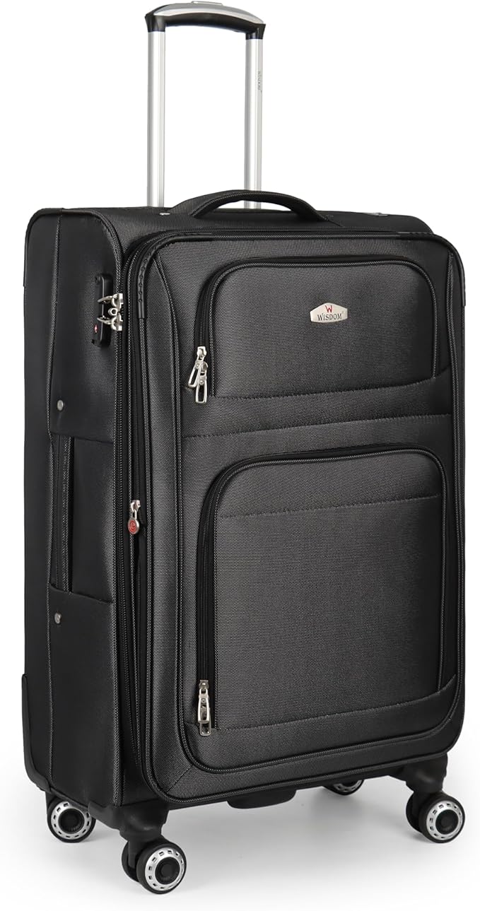 26" Luggage Softside Expandable 15% Checked Luggage with Double Spinner Wheels Combination LOCK,Lightweight Travel Suitcase for Men/Women（Black,26in）