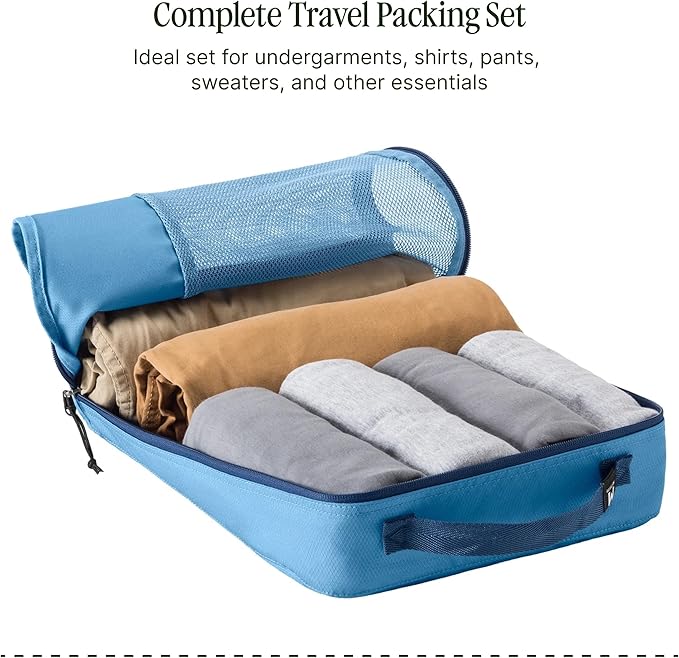 Eagle Creek Pack-It Reveal Cube Set - Packing Cubes for Compartmentalizing Luggage - Durable - Ultra-Lightweight - Water-Resistant - Easy Grab Zipper Pull - Mesh Windows - Blue Dawn - XS/S/M