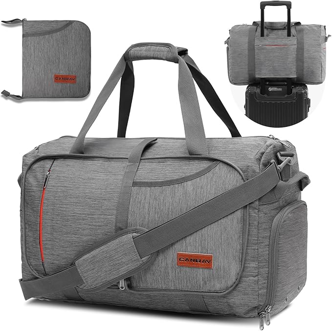 Canway 40L Foldable Duffle Bag for Travel Men & Women Carry On 22"x14"x9" Airline Approved, Small Luggage Overnight Bag with Shoe Compartment, Water-Resistant Gym & Sports Bag