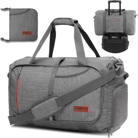 Canway 40L Foldable Duffle Bag for Travel Men & Women Carry On 22"x14"x9" Airline Approved, Small Luggage Overnight Bag with Shoe Compartment, Water-Resistant Gym & Sports Bag