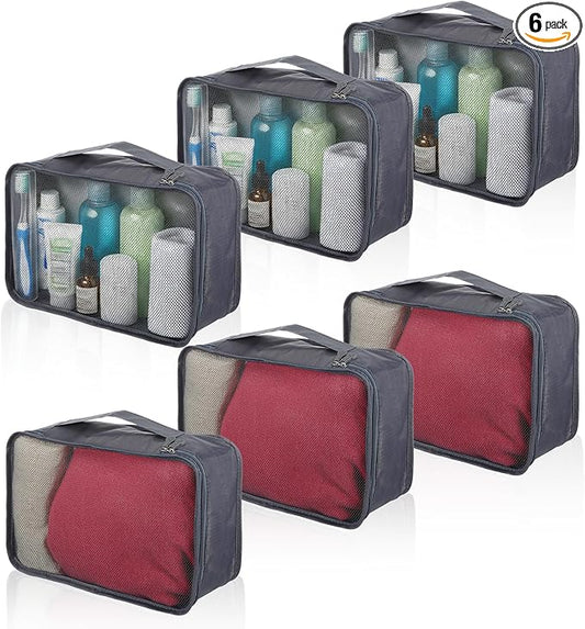 6 Pcs Packing Cubes, Mesh Travel Organizers, Foldable Laundry Bags, Water Resistant Clothing Storage for Travel, Camping, Backpacking