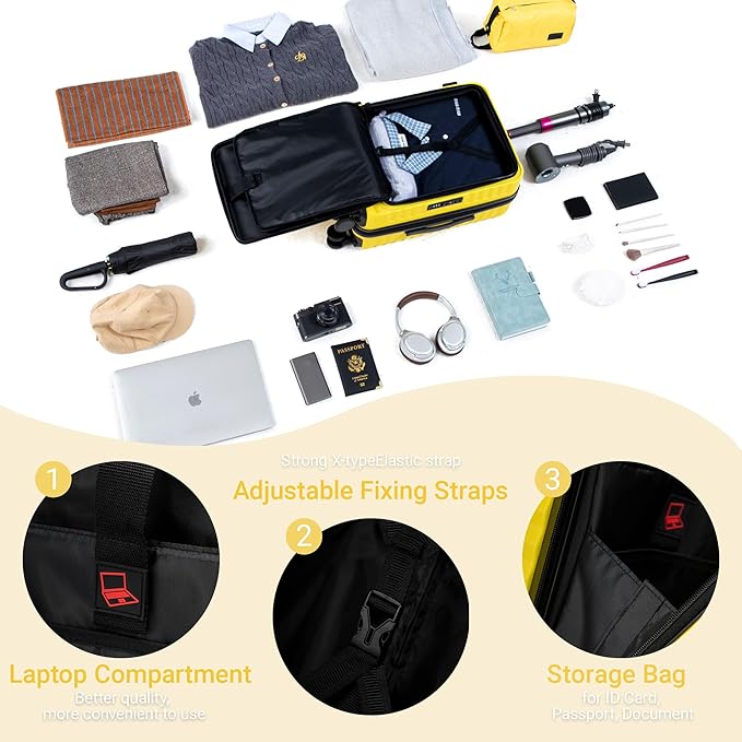 3 piece Luggage Set Expandable Suitcase 22x14x9 Airline Approved Carry on, Front Opening ABS Hard Case Suitcases with Spinner Wheels, TSA Lock