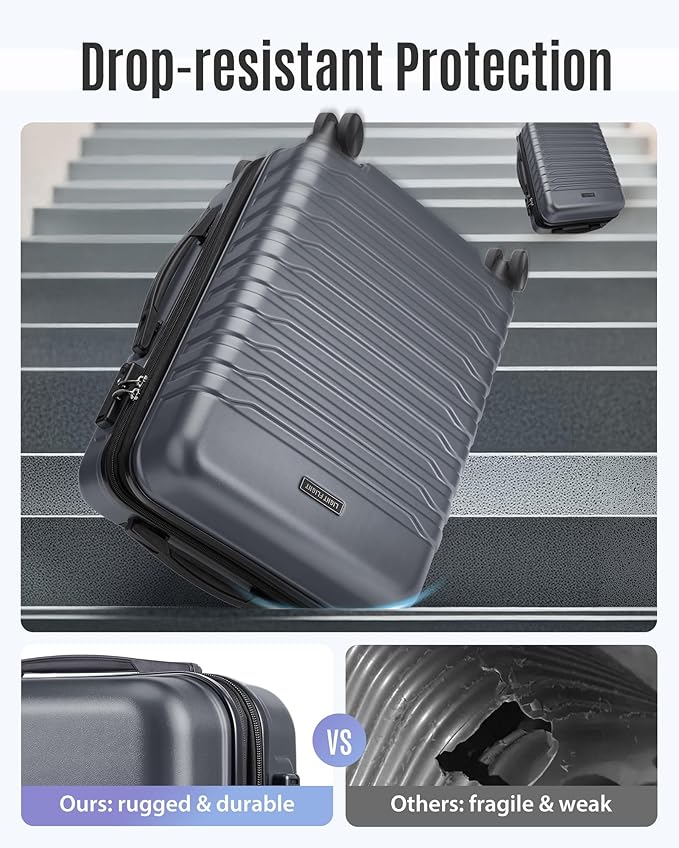 LIGHT FLIGHT Expandable Carry On Luggage 22x14x9 Airline Approved with Double Spinner Wheels, 20 Inch Lightweight Hard Shell Rolling Suitcases with TSA Lock, Gray
