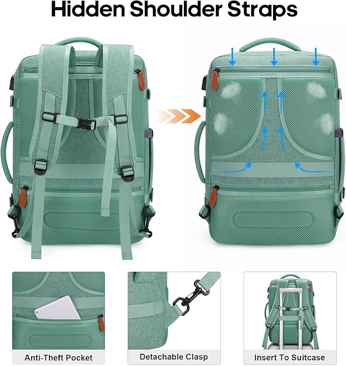 Bagsure Travel Backpack Carry On Backpack 42L Flight Approved, Expandable Laptop Backpack with Packing Cubes & Shoe Pocket, Water Resistant Luggage Backpack for Men Women, Large Backpack 20 * 14 * 7"