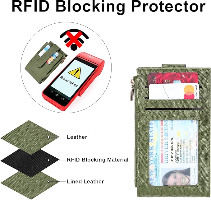 Chelmon Womens Wallet Slim RFID Blocking Bifold Multi Card Case Wallet with Zipper Pocket (Green Army)