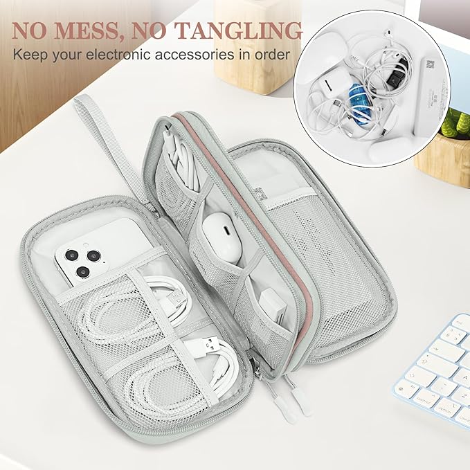 FYY Electronic Organizer, Travel Cable Organizer Bag Pouch Electronic Accessories Carry Case Portable Waterproof Double Layers All-in-One Storage Bag for Cable, Cord, Charger, Phone, Pattern Pink (M)