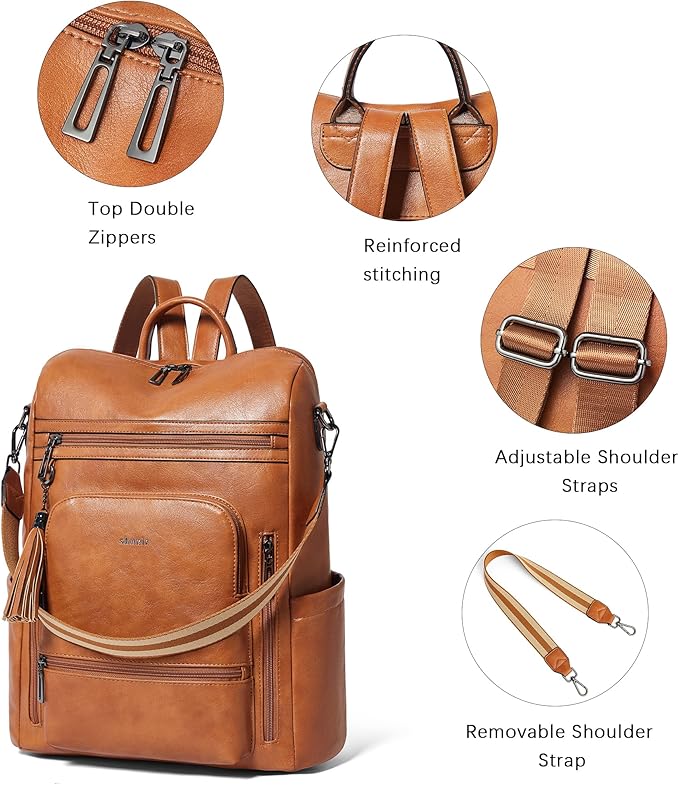 Shrrie Vegan Leather Laptop Backpack for Women 15.6 inch Work Backpack Fashion Travel Backpack Purse for Business College