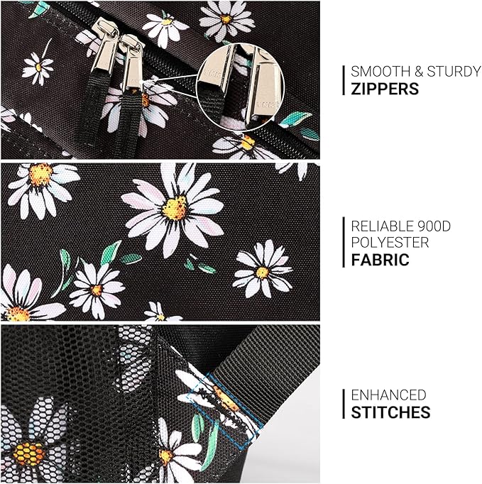 ZORFIN 26L Backpack for College, and Travel: Water Resistant Bookbag - Daisy Black