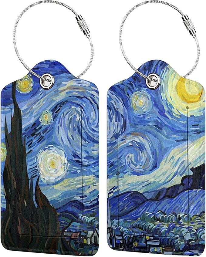 Starry Sky 2 Pcs Luggage Tags Starry Night Privacy Cover Id Label with Stainless Steel Loop and Address Card for Suitcases & Travel Bags