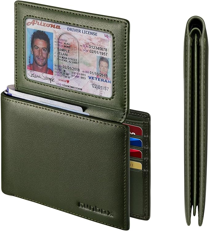 RUNBOX Leather Wallet for Men, Genuine Leather Mens Wallet Bifold Rfid Blocking with 12 Cards and 2 ID Windows, Minimalist Wallet for Men with Gift Box