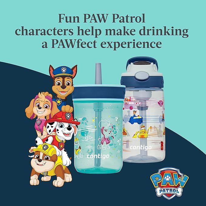Contigo Paw Patrol Kids 14oz Plastic Water Bottles Aubrey Design with Spill-Proof Lid Silicone Straw Convenient for Travel/Home/School Use Dishwasher Safe,(Pack of 8)