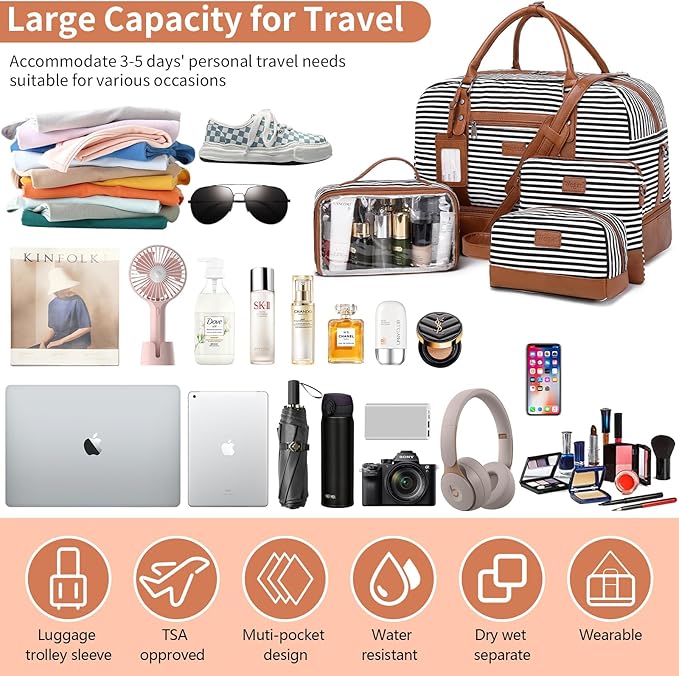 Wogarl Weekender Bags for Women Large Overnight Bag Weekend Travel Duffel Bag Carry on Shoulder with Shoe Compartment Toiletry Bag for Travel Business Gym