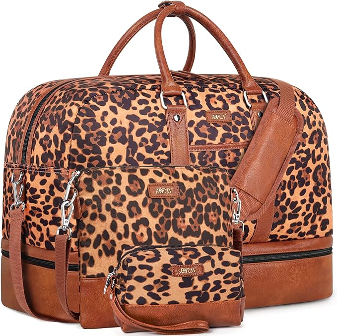 Weekender Bag for Women, Large Overnight Bag Canvas Travel Duffel Bag Carry On Tote with Shoe Compartment 21" 3Pcs Set