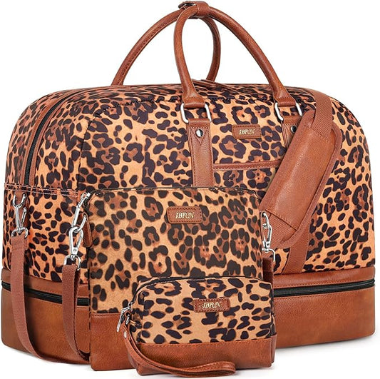 Weekender Bag for Women, Large Overnight Bag Canvas Travel Duffel Bag Carry On Tote with Shoe Compartment 21" 3Pcs Set