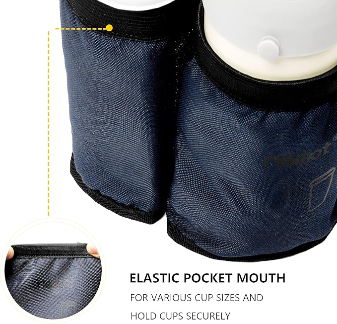 riemot Luggage Travel Cup Holder Free Hand Drink Carrier - Hold Two Coffee Mugs - Fits Roll on Suitcase Handles - Gifts for Flight Attendants Travelers Accessories Navy Blue