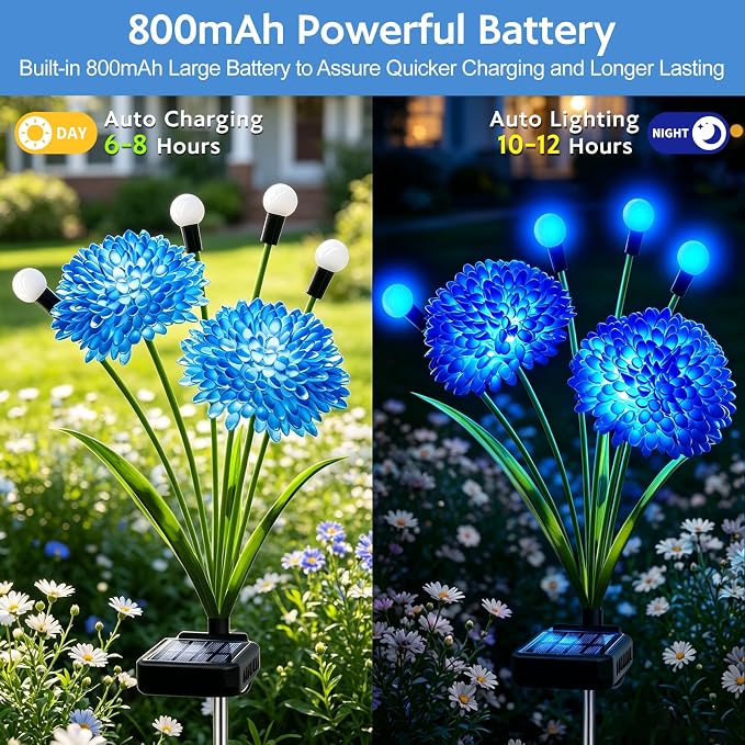 Solar Garden Lights, 4 Pack Blue Solar Swaying Firefly Lights With Flowers, Waterproof Blue Flowers Light Outdoor for Garden Patio Yard Pathway Fall Decoration, Gifts for Women Mother's Day