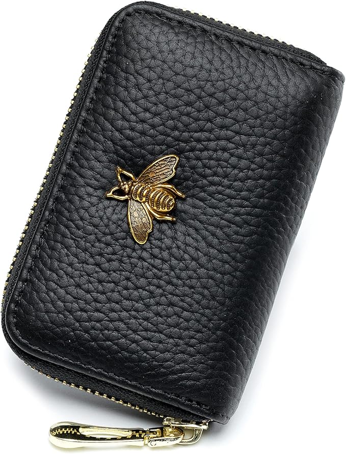 imeetu RFID Credit Card Holder, Small Leather Zipper Card Case Wallet for Women