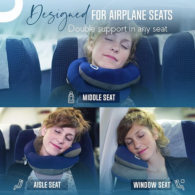 BCOZZY Organic Cotton Double Support Neck Pillow for Travel - 3 Ergonomic Positions for Head, Neck, and Chin Comfort - Ideal for Sleeping Upright on Flights, Cars, and at Home – Large, Gray