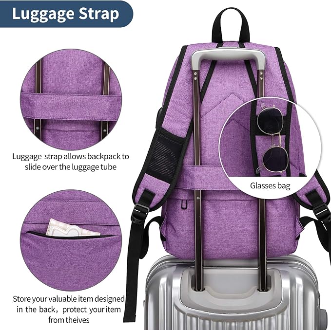 WENIG Laptop Backpack for Women,Business Backpack Anti-Theft Backpack with USB Charging Port and Lock 15.6 Inch Computer Backpacks for Women Men,Purple