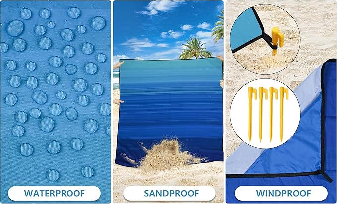 AISPARKY Pocket Beach Blanket Waterproof Sandproof Compact Picnic Mat with Sand Remover, Portable Outdoor Mat for Camping Hiking Travel Festival
