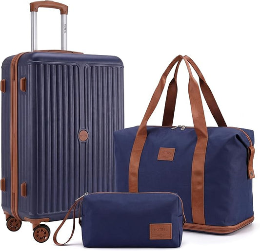 Hoteel Luggage Set 3 Piece, 4-Year Warranty, Suitcases with Wheels, PC+ABS Hardshell Suitcase, TSA Lock, Including Waterproof Luggage Bag, Travel Maletas for Men & Women, Blue