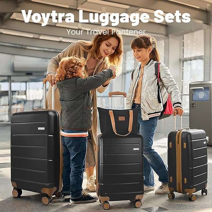 3-Piece Luggage Set with 20” Carry On,ABS Hardside Suitcase with Spinner Wheels & TSA Lock, Easy-Control Rolling Suitcase for Business Trips & Weekend Getaways (20/TB/DB Black)