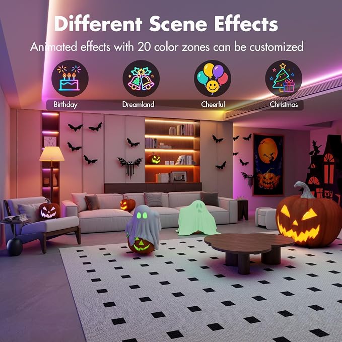 LED Strip Lights, 100FT Smart IC RGB WiFi Voice Controlled LED Lights | Segmented DIY Color, Rainbow Chasing, Music Sync, Alexa Google Compatible for Bedroom Decor