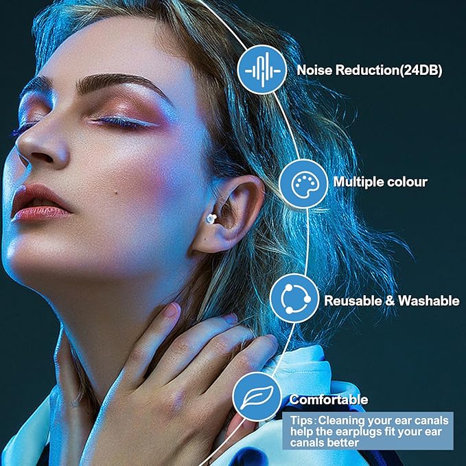 High Fidelity Concert Earplugs for Concerts Musicians，Earplugs for noise reduction, 24db Advanced Filter Technology Ear Protection for Music Festivals,DJ's, Nightclub, Drummers - 2 Pairs (black blue）