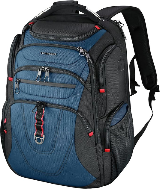 KROSER Friendly Travel Laptop Backpack 17.3 inch XXXL Gaming Backpack Water-Repellent College Daypack Business Backpack with RFID Pockets & USB Port for Men/Women-Black/Haze Blue