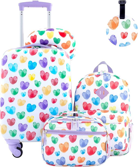 Travelers Club 5 Piece Kids' Luggage Set, Thumbprint Heart