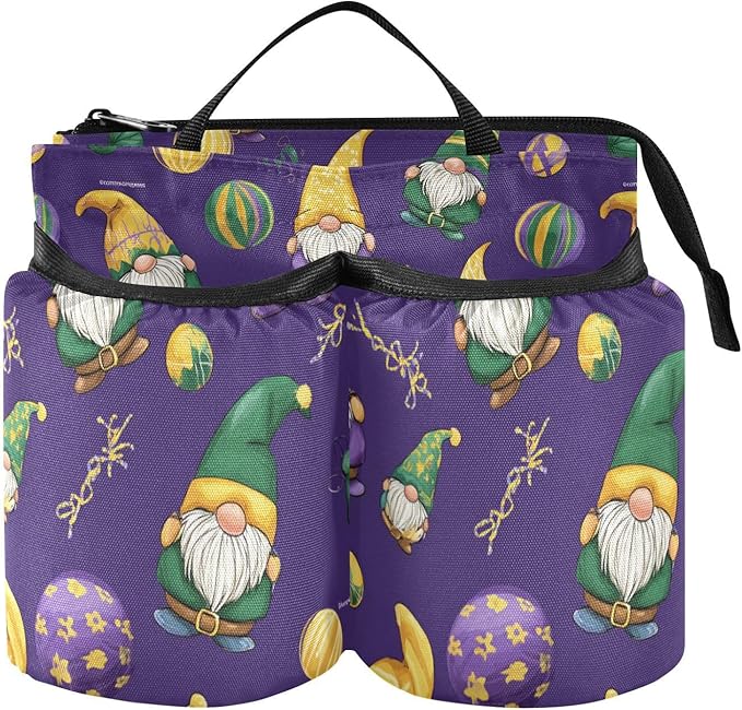 Luggage Cup Holder for Suitcases Free Hands Travel Cup Holder Portable Suitcase Cup Drink Holder Luggage Cup Caddy Bag Carrier Mardi Gras Gnomes