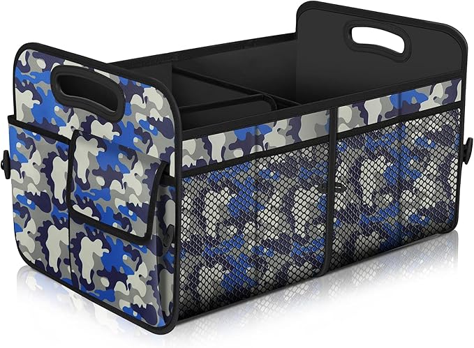 Femuar Car Trunk Organizer with 72L Large Capacity Waterproof Collapsible and 11 Pockets, Trunk Organizer for Car SUV/Jeep/Sedan, Large Size, Blue Camouflage