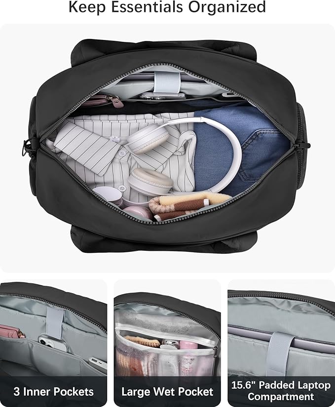 oscaurt Gym Bag for Women Puffer Duffle Bag for Travel Water Resistant Carry On Weekender Overnight Duffel Dance Bag with Shoe Compartment