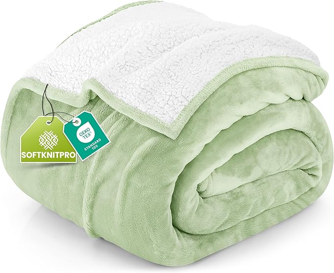 Utopia Bedding Sherpa Blanket Twin Size (Sage Green, 90x66 Inches) - Soft Lightweight Plush Fleece Reversible Blanket for Bed, Sofa, Couch, Camping and Travel